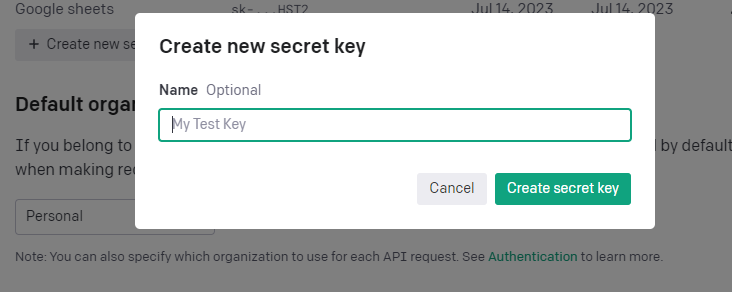 Create new chatgpt secret api key