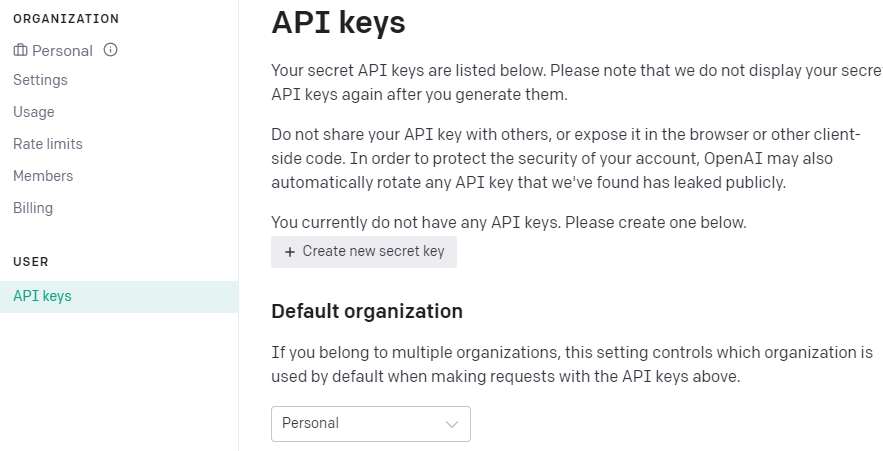 How to generate new API keys in OpenAI?